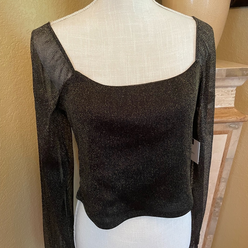 Originality 
Metallic Sparkle Mesh Long Sleeve Crop Top